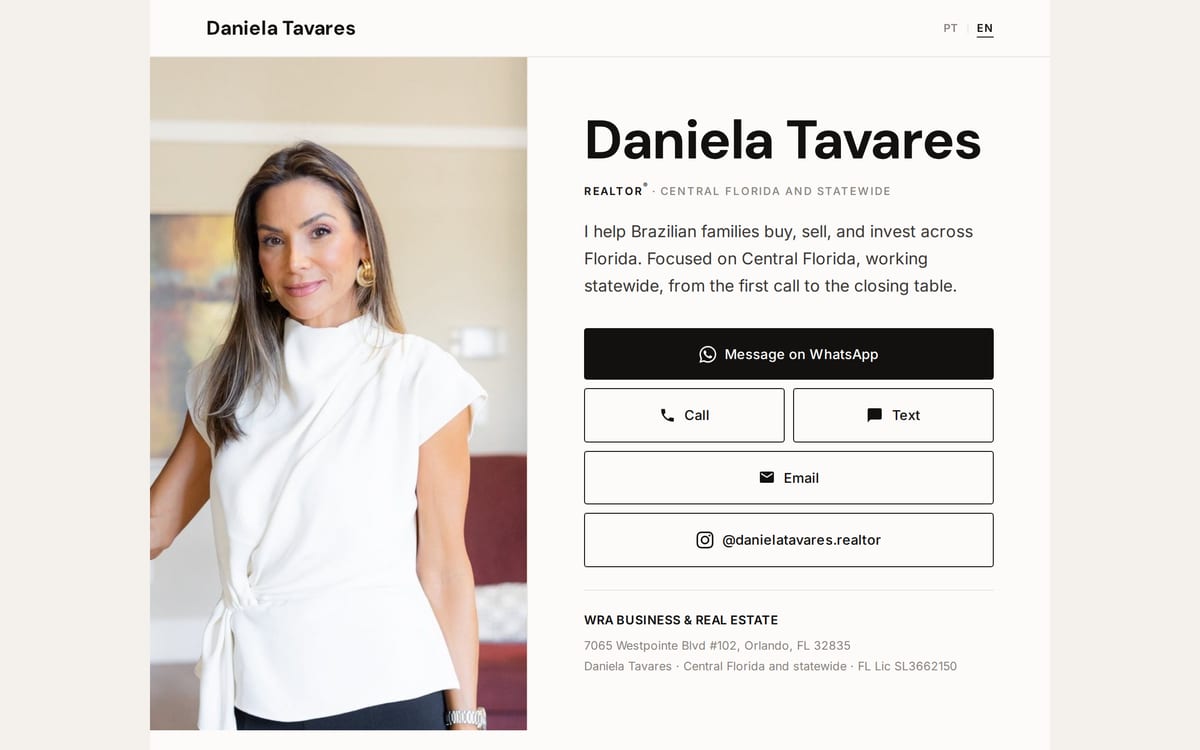 Página inicial do site danielatavares.com, criado e mantido pela Matano IT
